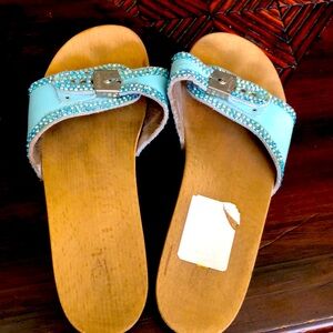 Vintage Dr. Scholl’s embellished with Swarovski crystals.